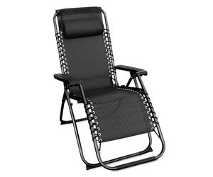 Spetebo Fauteuil de Relaxation en Tissu Textile avec Coussin, 175 x 65 cm, Gris Pierre, Chaise de Jardin avec Dossier et Repose-pieds Réglables à Dossier Haut, Longue