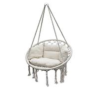 Spetebo Fauteuil suspendu Relax 80 cm avec coussin - Naturel - Panier suspendu pour l'intérieur et l'extérieur - Fauteuil suspendu flottant - Panier balançoire en coton tressé pour l'extérieur