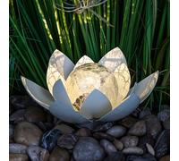 Spetebo Fleur de lotus solaire LED avec boule en verre craquelé, 25 x 11 cm