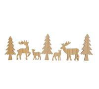 Spetebo Forêt de sapin en bois à décorer 7 pièces - Naturel - Décoration de Noël - Décoration de table d'hiver Forêt Sapin Animal Cerf Renne Décoration de Noël