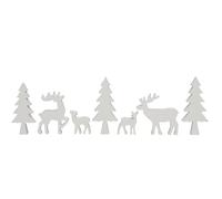 Spetebo Forêt de sapins en bois à décorer 7 pièces - Blanc - Décoration de Noël - Décoration de table d'hiver forêt sapin animal cerf renne figurine décoration de Noël