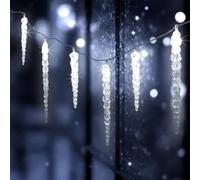Spetebo Guirlande lumineuse glaçon LED blanc froid avec minuterie - 285 cm / 20 LED - éclairage de décoration de jardin avec 8 fonctions - rideau lumineux pluie de glace décoration Noël hiver