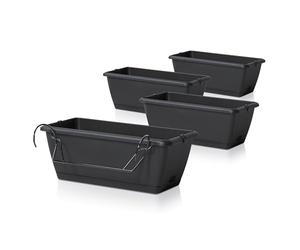 Spetebo Jardinière de balcon avec support et système d'irrigation - 4 pièces de 40 cm - En plastique anthracite - Pot de fleurs à suspendre avec évacuation de l'eau, 37812