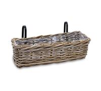 Spetebo Jardinière de balcon en rotin naturel - 44 x 17 cm - Panier à plantes en osier avec support - Pour balcon et jardin - Jardinière à suspendre sur les balustrades