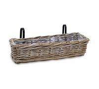 Spetebo Jardinière de balcon en rotin naturel - 60 x 20 cm - Panier à plantes en osier avec support - Pour balcon et jardin - Jardinière à suspendre sur les balustrades