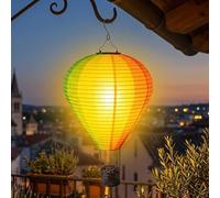 Spetebo Lampe solaire en forme de montgolfière en nylon multicolore à suspendre - Petite taille - 45 cm - Jeu de lumière de jardin LED avec effet flamme - Lampe décorative de jardin - Lanterne à