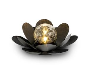 Spetebo Lampe solaire LED en forme de fleur de lotus noire avec boule en verre craquelé - 24 x 10 cm - Décoration de jardin au design floral - Lampe solaire d'extérieur - Lampe de jardin en verre