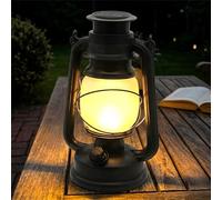 Spetebo Lanterne tempête solaire vintage noire à suspendre et à poser - 24 x 15 cm - Lanterne LED rétro design pour l'extérieur - Lampe solaire tempête lampe de jardin à suspendre - Lampe de table