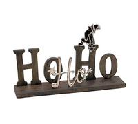 Spetebo Lettrage HO HO HO HO en bois et aluminium - 36 x 22 cm - Décoration de Noël en bois - Décoration de table - Décoration de fenêtre marron foncé argenté