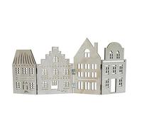 Spetebo Ligne de maison décorative en bois naturel - 52 x 24 cm - Silhouette de village de Noël pliable - Décoration de table pour Noël