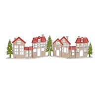 Spetebo Ligne de maison décorative en bois pliable 60 x 16 cm - Rouge et vert - Silhouette de ville de Noël pour décoration de table - Décoration de table pour Noël