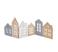 Spetebo Ligne de maison décorative XL en bois naturel - 67 x 25 cm - Silhouette de village de Noël pliable - Décoration de table pour Noël