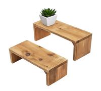 Spetebo Lot de 2 bancs de fleurs en bois recyclé naturel - 35/30 cm - Support pour plantes rectangulaire - Support pour plantes - Mini banc en bois - Tabouret décoratif rustique