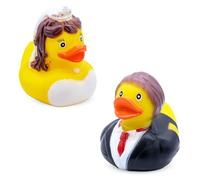 Spetebo Lot de 2 canards couineurs pour cadeau de mariage - 8 cm - Canard de bain pour couple de mariés et mariés - Canard en caoutchouc de mariage - Figurine de mariage amusante