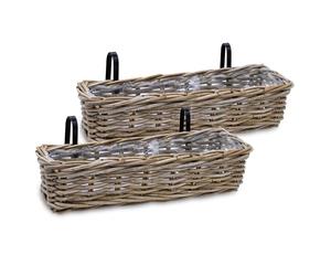 Spetebo Lot de 2 jardinières de balcon en rotin naturel - 60 x 20 cm - Panier à plantes en osier avec support - Jardinière pour balcon et jardin - Panier à fleurs à suspendre à la balustrade