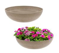 Spetebo Lot de 2 pots de fleurs en plastique massif aspect pierre - 30 cm - Sable - Qualité supérieure - Marbré - Pour l'extérieur et l'intérieur - Décoration de jardin - Bac à fleurs décoratif en
