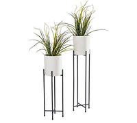 Spetebo Lot de 2 supports de pots de fleurs en métal - Avec pots blancs - 74 et 58 cm - Support pour pot de fleurs rond
