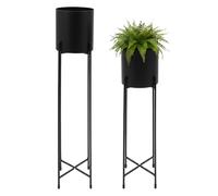 Spetebo Lot de 2 supports de pots de fleurs en métal - Avec pots noirs - 74 et 58 cm - Support pour pot de fleurs rond