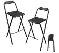 Spetebo Lot de 2 tabourets de bar pliables - Noir - Charge maximale : 110 kg - 95 x 50 cm - En bois - Avec assise en bois et sécurité pliante - Chaise haute pour bar et comptoir avec dossier