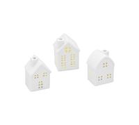 Spetebo Lot de 3 maisons LED en céramique - Blanc - 9 cm - Village de Noël avec éclairage en blanc chaud - Décoration de table de Noël - Maison d'hiver