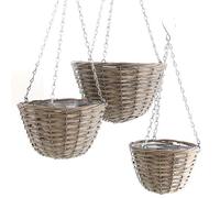 Spetebo Lot de 3 paniers à suspendre en osier - 31,5, 25 et 20,5 cm - Panier suspendu avec chaîne, pot de fleurs suspendu avec film