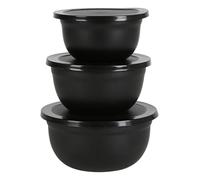 Spetebo Lot de 3 saladiers en acier inoxydable avec couvercle - Noir - 18/16/14,5 cm - En métal verrouillable