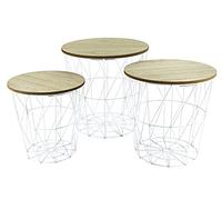 Spetebo Lot de 3 tables d'appoint en métal avec espace de rangement - Plateau en bois amovible - Plateau en métal - Table basse