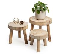 Spetebo Lot de 3 tabourets de Fleurs en Bois avec 3 Pieds - Marron - 32/26/22 cm - Support Rond en Bois Massif - Support pour Plantes en Pot - pour Jardin, Balcon, décoration d'intérieur