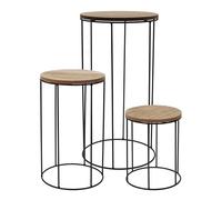 Spetebo Lot de 3 tabourets ronds en bois - Diamètre : 16/18/21 cm - Support pour plantes avec structure en métal - Colonne de fleurs - Escalier décoratif - Table d'appoint