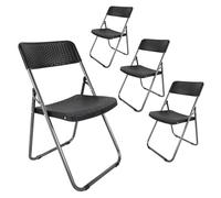 Spetebo Lot de 4 chaises pliantes design rotin noir - 82 x 46 cm - Chaise de jardin avec dossier pliable en aspect tressé - Chaise de bistrot, de terrasse, de jardin, chaise pour jardin, balcon