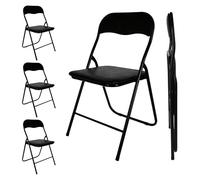 Spetebo Lot de 4 chaises pliantes en métal noir rembourré avec housse en cuir synthétique - Chaise de cuisine pliante avec dossier - Chaise d'appoint rembourrée