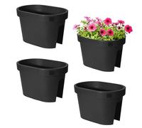 Spetebo Lot de 4 pots de fleurs pour balcon ovales anthracite - 40 x 26 cm - Pot de fleurs en plastique à suspendre au balcon - Vase de jardin à suspendre