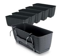 Spetebo Lot de 6 jardinières de balcon avec support et système d'irrigation - 40 cm - Jardinière en plastique anthracite - Pot de fleurs à suspendre avec fond d'arrosage