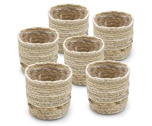 Spetebo Lot de 6 mini pots de fleurs en gazon tressé de 10 cm - Jardinière en fibres naturelles doublées d'un film - Pour la chambre des plantes - Pot de paille - Panier tressé en jonc de mer
