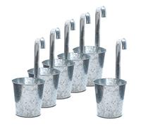 Spetebo Lot de 6 pots de fleurs suspendus pour balcon - Argenté - Avec crochets de suspension - En zinc - Pour balustrade et clôture