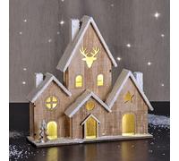 Spetebo Maison en bois illuminée à LED - Décoration de table avec 6 lumières - Décoration de Noël - Décoration de fenêtre