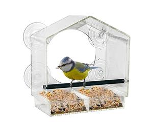 Spetebo Mangeoire à Fenêtre pour Oiseaux - 20 x 18 cm - Transparente Avec Ventouses et Perchoir - À Fixer Sur des Vitres en Verre