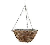 Spetebo Panier à fleurs à suspendre en osier - Ø 35 cm - Pot de fleurs suspendu avec chaîne suspendue avec film, Pot Plante Intérieur