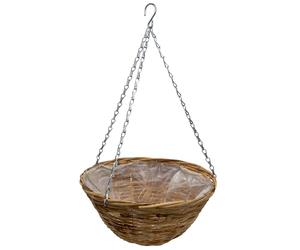 Spetebo Panier à fleurs à suspendre en osier - Ø 35 cm - Pot de fleurs suspendu avec chaîne suspendue avec film, Pot Plante Intérieur