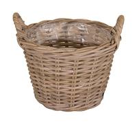 Spetebo Panier à fleurs en osier naturel avec film - 40 cm - Panier à fleurs en bois avec poignée - Décoration de jardin, maison de campagne, pot de fleurs recouvert d'un film