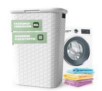 Spetebo Panier à Linge effet tressé de 65 l - Weiß - Couvercle - Moderne - Salle de bain