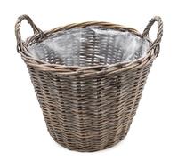 Spetebo Panier à plantes en osier gris - 40 cm/grand - Panier de fleurs en bois avec anse - Pot de fleurs en rotin avec film naturel - Décoration de jardin classique