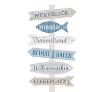 Spetebo Panneau de jardin en bois H 76 cm - Vue sur la mer - Panneau décoratif avec piquet - Décoration de jardin Planche de jardin Indicateur de direction Tige de jardin