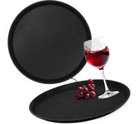 Spetebo Plateau de service antidérapant rond noir réutilisable 35 cm - set de 2 - plastique réutilisable anti-buée plateau de service