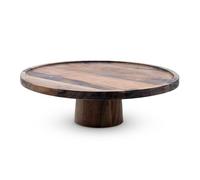 Spetebo Plateau de table rond en bois d'acacia sur pied - 30 cm - Support de service en bois massif marron avec bord - Plateau de service décoratif pour fruits et pâtisseries
