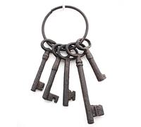 Spetebo Porte-clés décoratif en fonte - env. 22 cm x 8 cm - 5 clés anciennes sur l'anneau - Décoration vintage couloir, terrasse, jardin