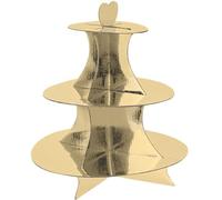 Spetebo Présentoir en carton 34 x 30 cm avec 3 étagères - Doré - Plateau de service avec poignée en forme de cœur - Dessert, muffin, cupcake, gâteau