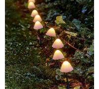 Spetebo Prise de jardin LED Guirlande lumineuse champignons blanc chaud - Lot de 20 - Éclairage de jardin avec minuterie à piles - Automne hiver Noël - Éclairage de chemin d'extérieur avec 8 fonctions