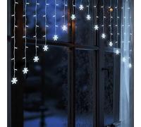Spetebo Rideau lumineux flocon de neige blanc froid pour intérieur - 71 LED - Guirlande lumineuse décorative de Noël - 140 x 95 cm - Fonctionne avec piles - Décoration de Noël - Éclairage d'hiver