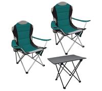 Spetebo Salon de camping 3 pièces avec table pliante en aluminium et sac de transport - Vert - Ensemble de table de jardin avec 2 chaises de camping jusqu'à 150 kg - Chaise de pêche pliable